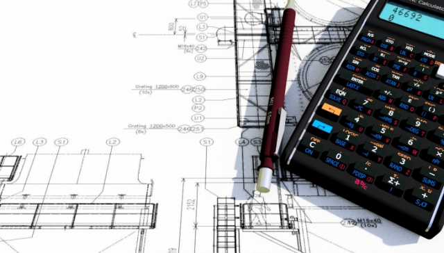 Tekening Staalconstructie met rekenmachine en vulpotlood